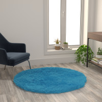 Flash Furniture YTG-RGS1917-55-TQ-GG Chalet Collection 5' x 5' Round Turquoise Faux Fur Area Rug with Polyester Backing for Living Room, Bedroom, Playroom